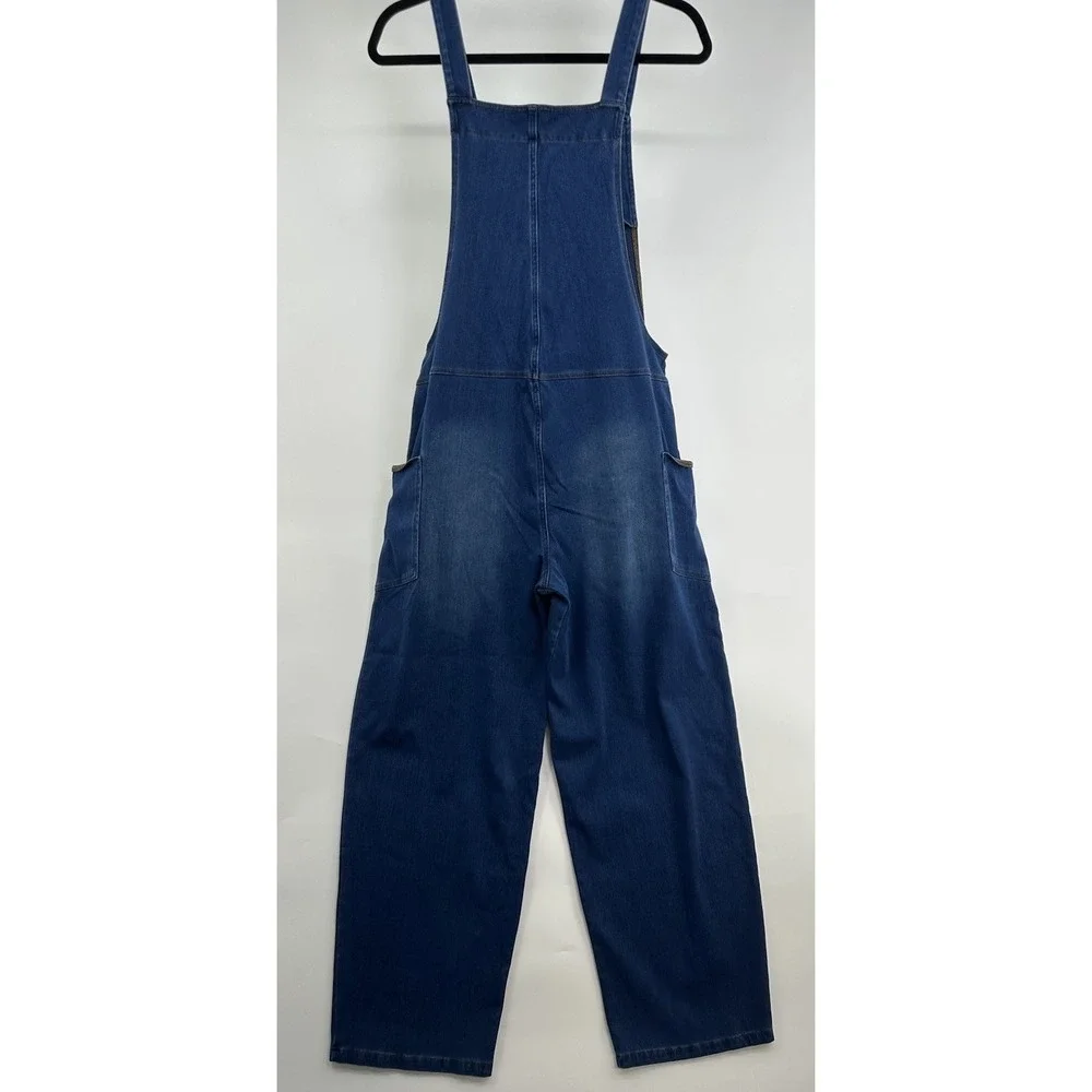 HALARA Flex Denim Wide Leg Stretch Overalls Side Pockets Jumpsuit Large EUC